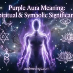 Person surrounded by a glowing purple aura in a spiritual setting.