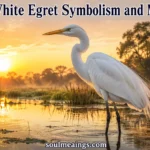 A great white egret standing calmly in wetland water during sunrise.