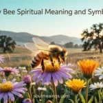 A golden honey bee on a flower during sunrise.
