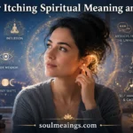 Person touching their left ear while reflecting on spiritual meaning.