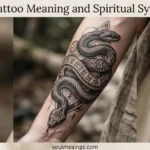 A realistic snake tattoo coiled around an arm with detailed scales and shadowing.