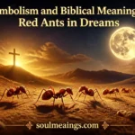 Red ants appearing in a symbolic dream landscape at night.