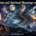Symbolic dream imagery floating above a sleeping person at night.
