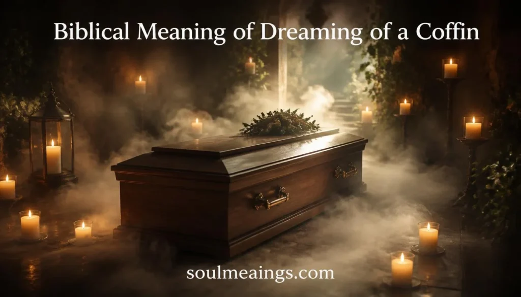 A symbolic coffin in soft light representing spiritual and emotional change.