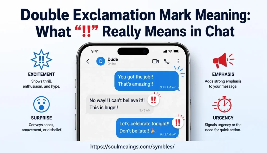 Double exclamation mark meaning in chat shown on a smartphone conversation