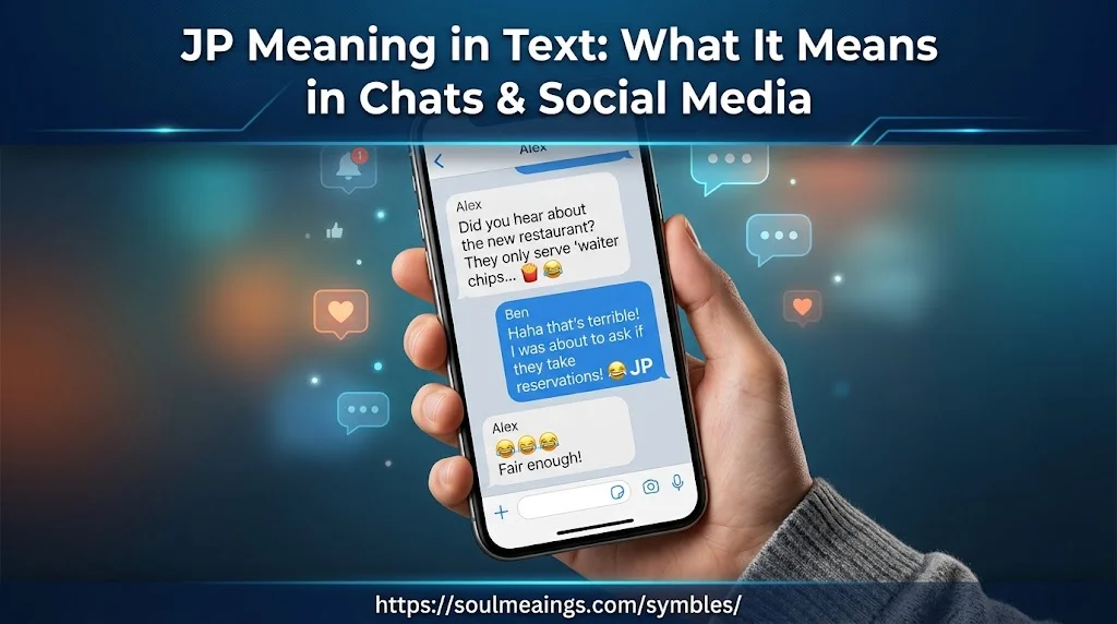 JP meaning in text shown in a modern smartphone conversation with playful messaging and social media elements.