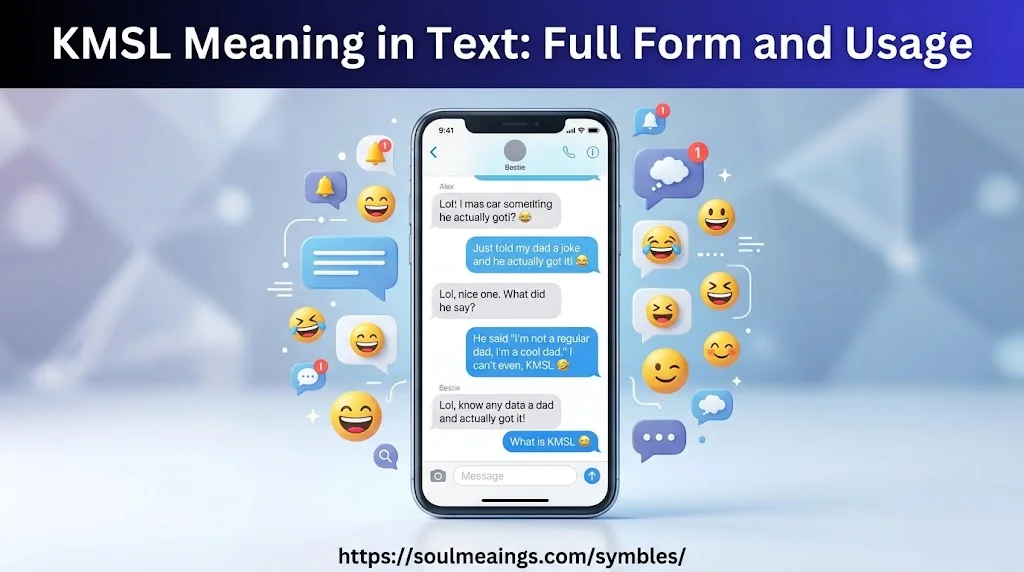 KMSL meaning in text displayed on a smartphone with chat messages and laughing emojis