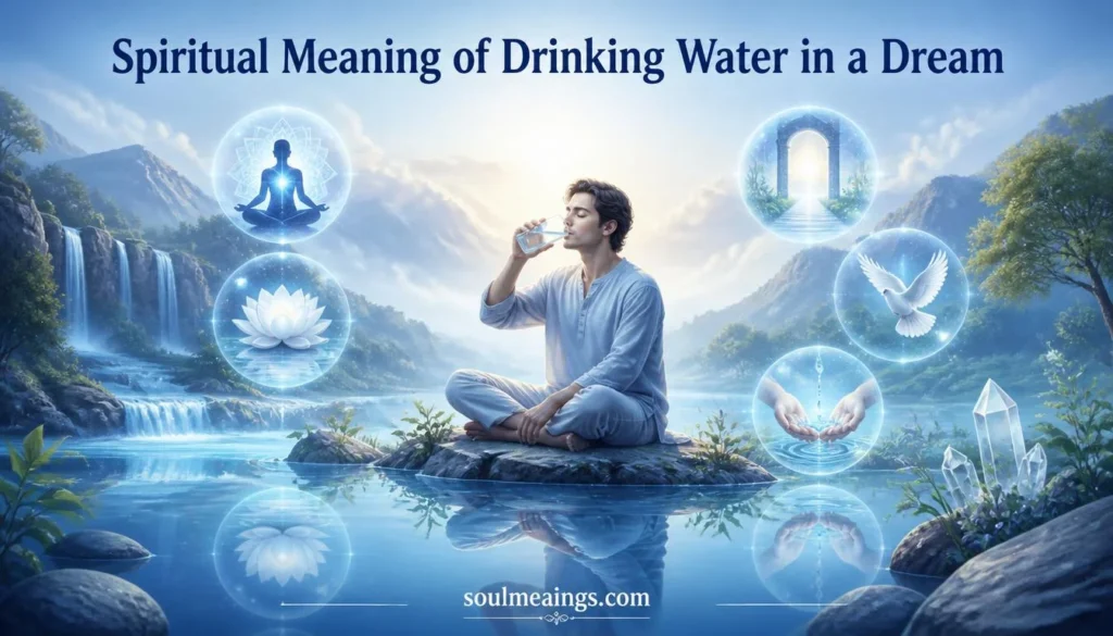 Person drinking clear water in a symbolic dream setting.