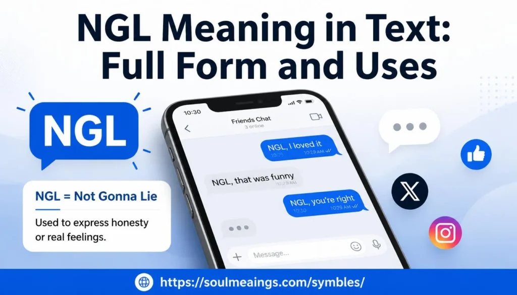 NGL meaning in text shown on a smartphone with casual chat messages explaining the abbreviation.