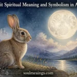 A calm rabbit under the moon surrounded by flowers and tall grass.