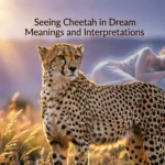 A cheetah appearing in a dreamlike landscape at sunset.