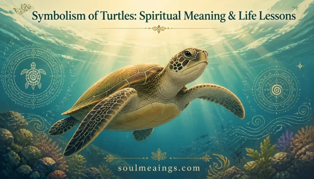 A sea turtle swimming peacefully in blue water with sunlight above.