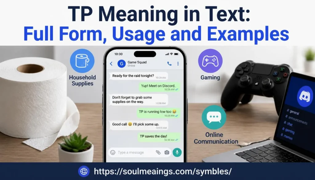 TP meaning in text full form usage and examples shown on a smartphone chat