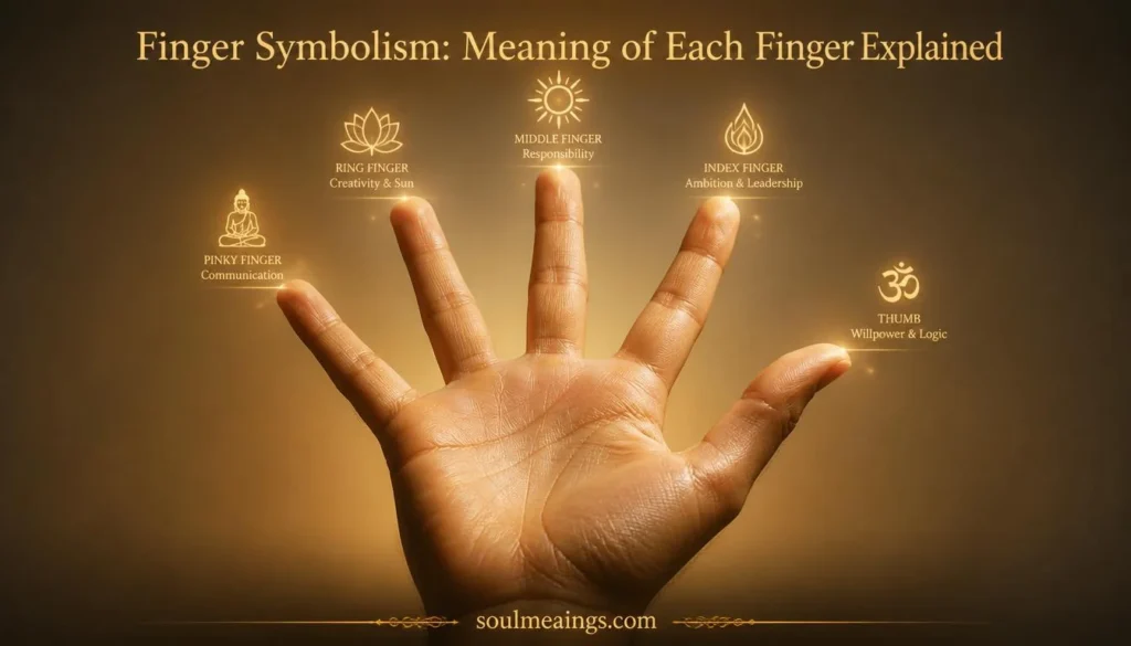 Human hand showing symbolic meaning associated with each finger.