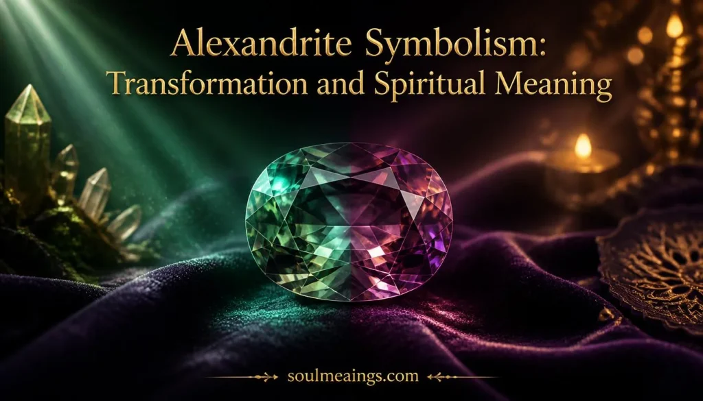 Alexandrite gemstone changing color from green to purple under different lighting.