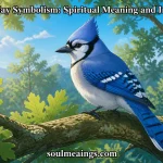 A bright blue jay perched on an oak branch in a sunlit woodland.
