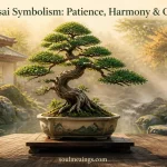 A carefully shaped green bonsai tree in a ceramic pot, symbolizing patience, harmony, and spiritual growth.