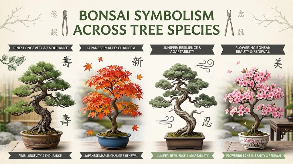 Bonsai Symbolism in Different Trees