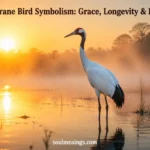 White crane bird standing in water during sunrise.