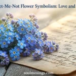 Blue forget-me-not flowers blooming beside a vintage letter.