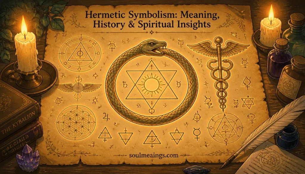 Ancient Hermetic symbols drawn on parchment with mystical lighting