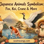 Japanese symbolic animals including a fox, koi fish, crane, tanuki, and lucky cat.