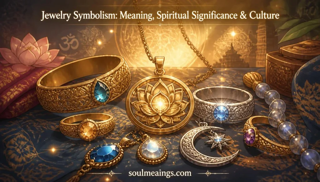 Assorted jewelry pieces including rings, necklaces, and gemstones symbolizing meaning and cultural significance.