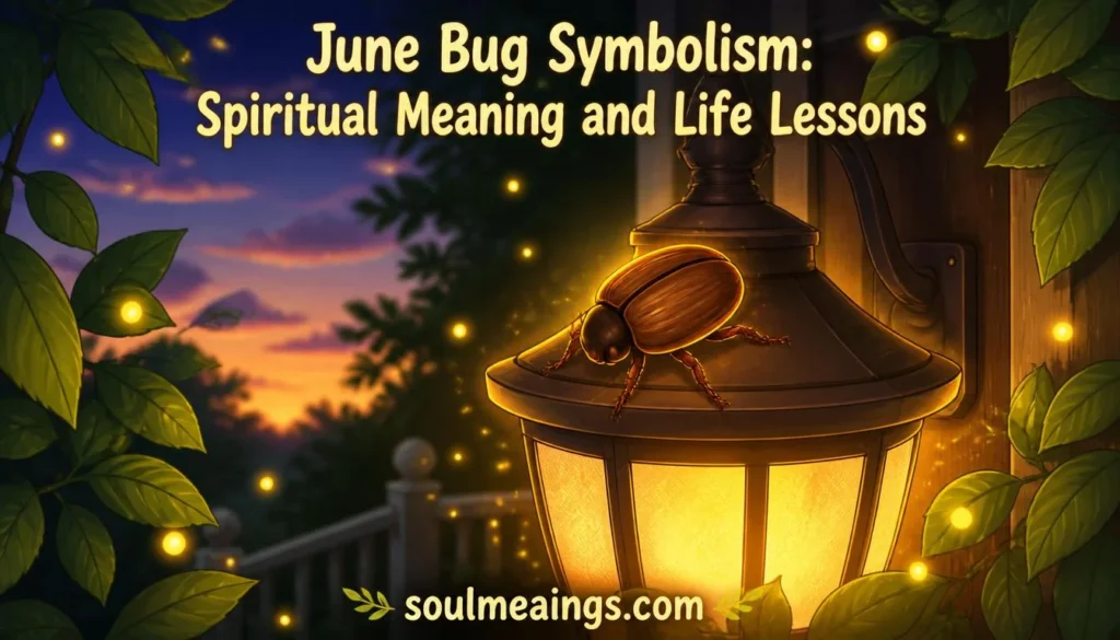 A June bug near a porch light during a warm summer evening.