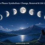 Eight moon phases arranged in a curved sequence against a dark blue night sky.