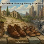 Different styles of shoes arranged along a pathway, symbolizing personal journeys, identity, and spiritual growth.