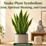 Tall green snake plant with yellow-edged leaves in a decorative indoor pot.
