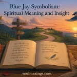 Symbolism in poetry illustrated through an open book, a red rose, a winding road, birds, and warm light representing deeper meanings and emotions.