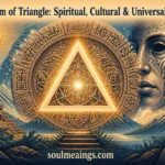 Illuminated triangle symbol with spiritual and cultural imagery.
