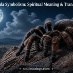 A large tarantula on desert stones at night.