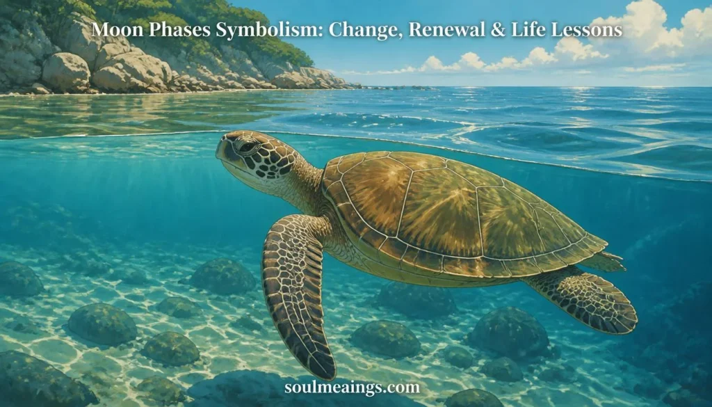 A sea turtle swimming through clear blue water near a rocky shore.