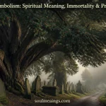 Ancient yew tree in a peaceful cemetery symbolizing immortality and protection.